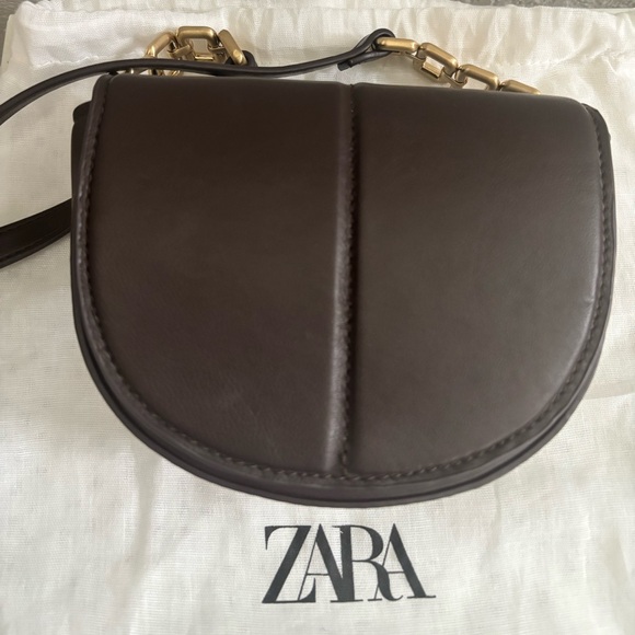 Zara Handbags - Zara Genuine Leather Saddle Crossbody – Brown – Gold Chain – NWOT – 6782/810